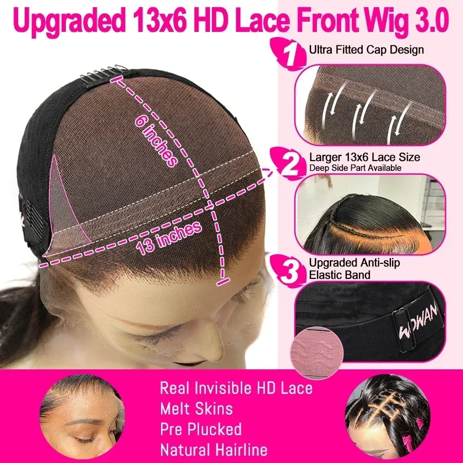 34inch 13x6 HD Lace Front Wig Chocolate Brown Colored HD Lace Frontal Body Wave Human Hair Wig Melt Skins Glueless Natural Scalp