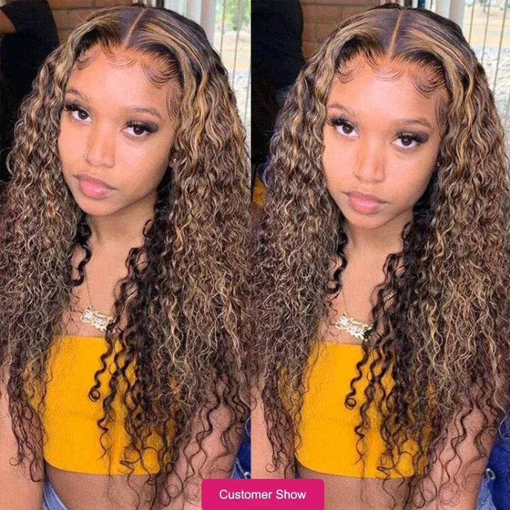 Ishow Kinky Curly Highlight Wig Human Hair Transparent 13x4 Lace Front Human Hair Wigs Pre Plucked P4 27 Colored Wig
