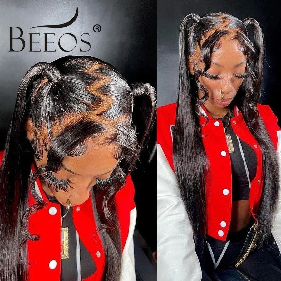 BEEOS 250% Invisible 13*6 HD Lace Full Frontal Human Hair Wigs Straight Pre Plucked 5*5 HD Lace Closure Wig For Women Brazilian