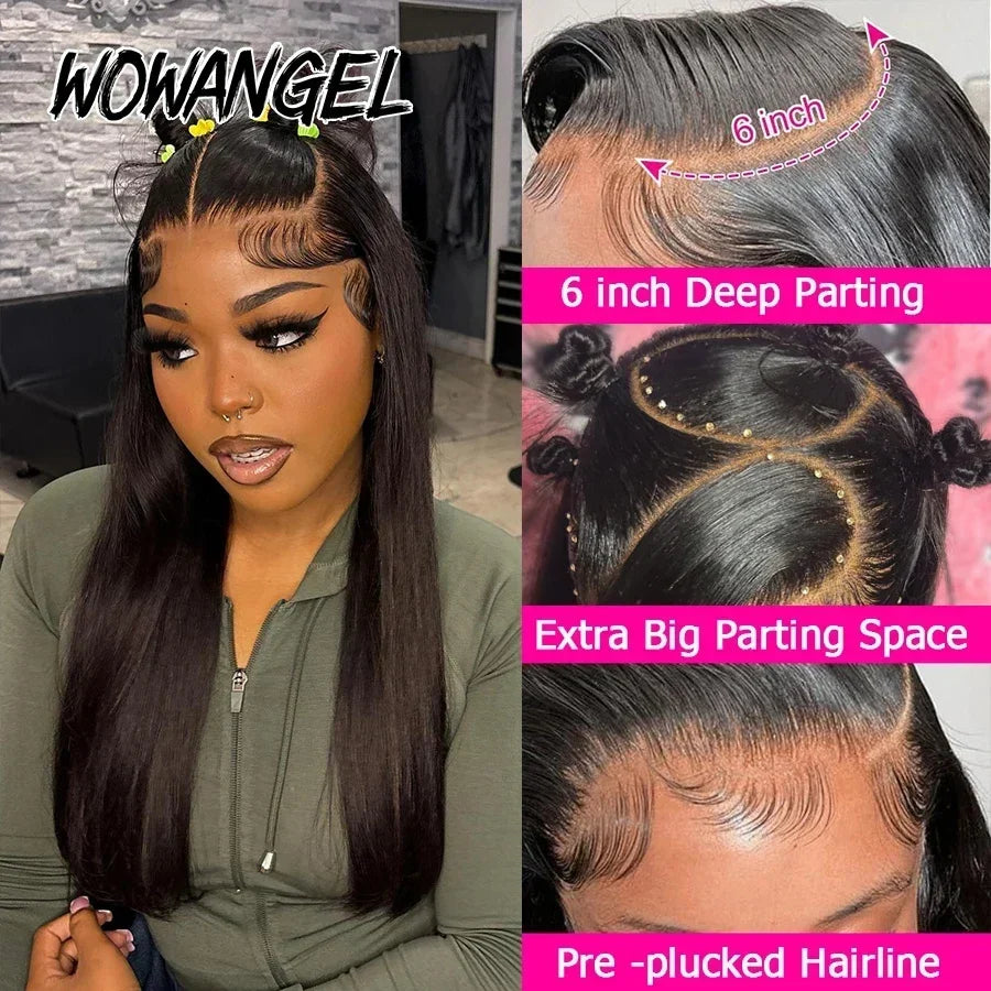 34in Jet Black 13x6 HD Transparent Lace Frontal Wigs Bone Straight Pre Plucked Real HD Lace Front Wigs Glueless 250% Virgin Hair